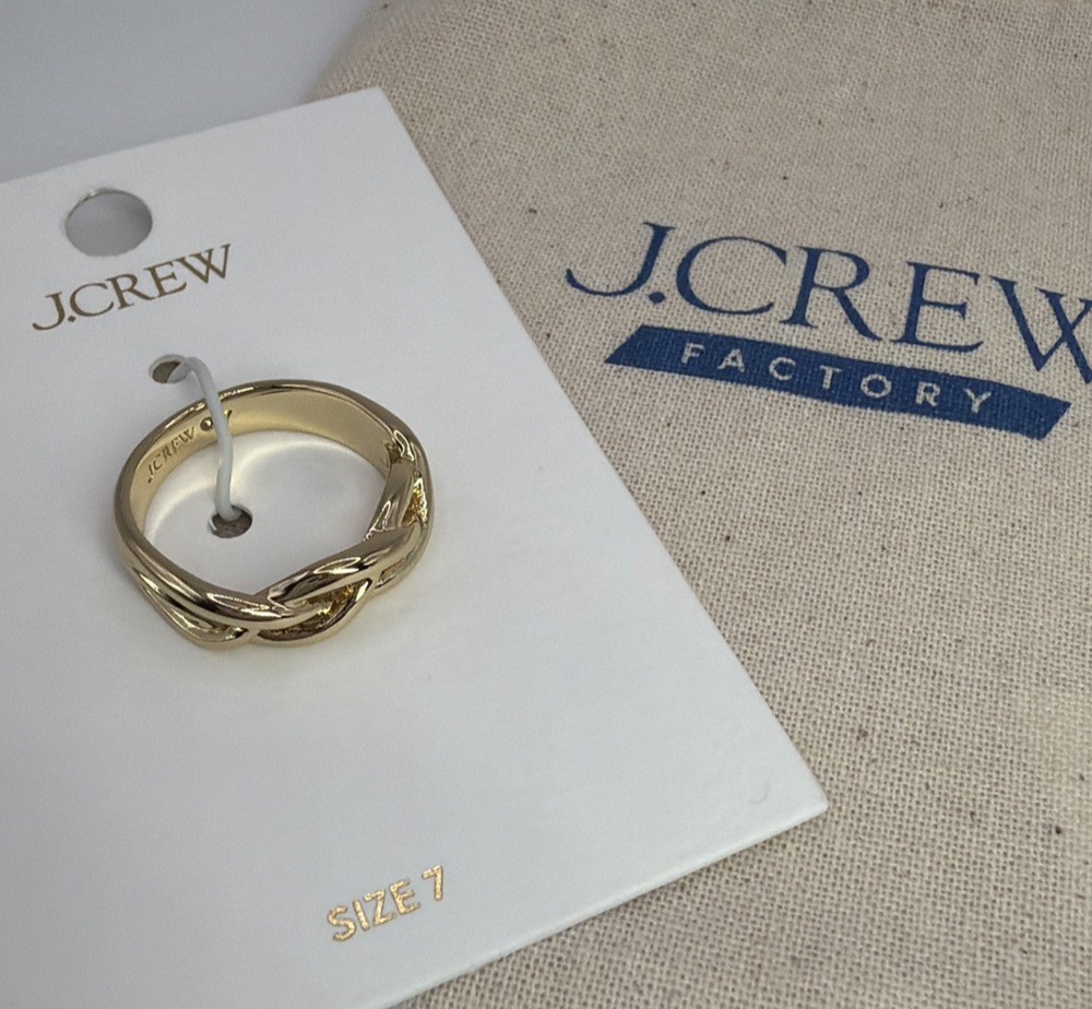 J Crew Gold Braided Ring Size 7 Rich Gold Tone Classic Minimalist Quiet Luxury